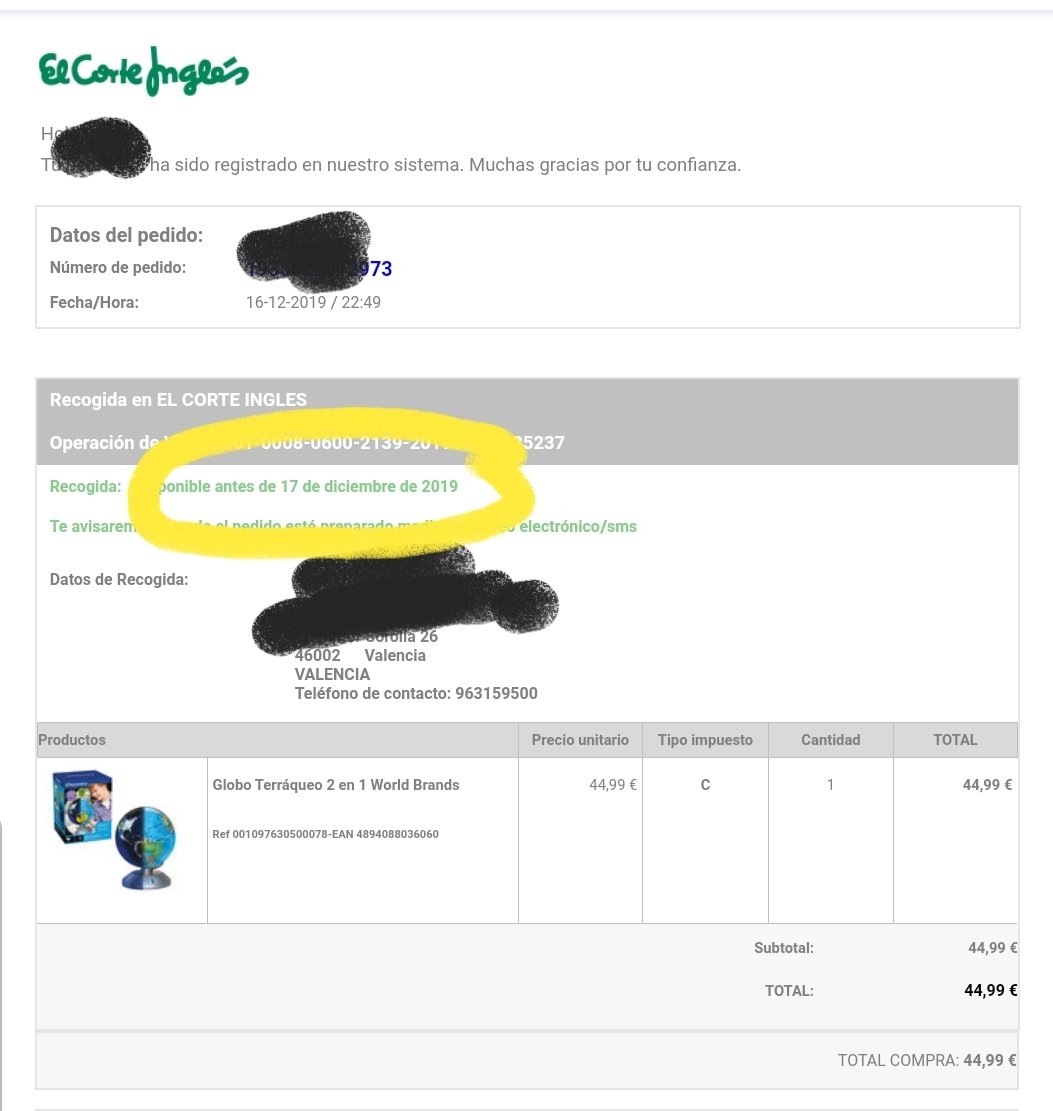 lupinvlc's tweet photo. @elcorteingles @elcorteinglesac esta un poco feo lo de mentir. Aseguras una fecha al comprar y después no tiene nada que ver con la realidad https://t.co/XmCa0Kjahp