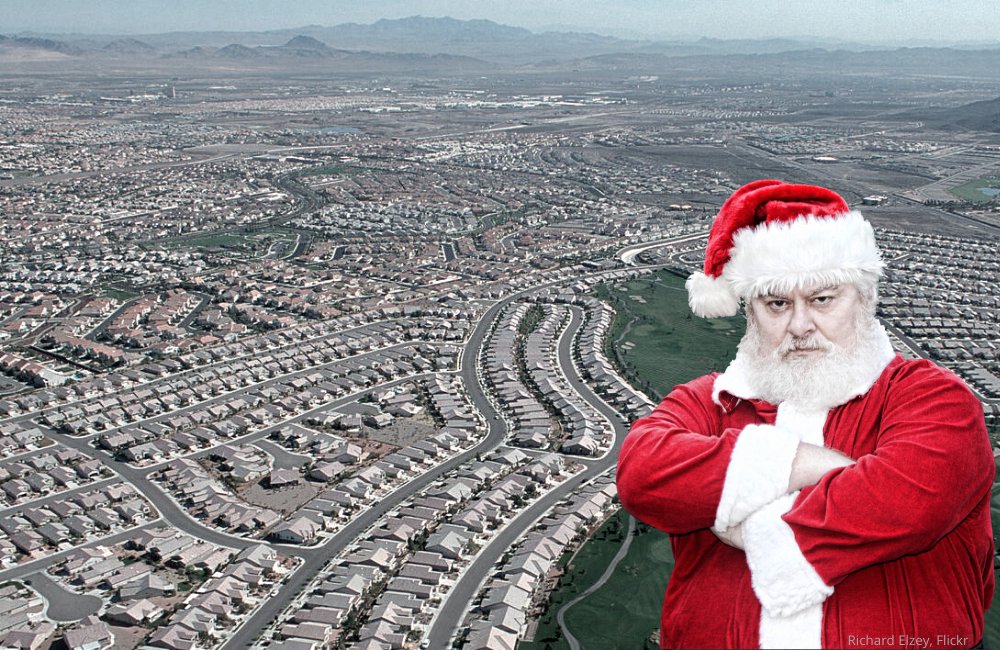 SmartGrowthUSA's tweet photo. Santa needs #SmartGrowth: "Do you have any idea how hard it is to get nine reindeer motivated to charge up and take off, just to travel 100 feet and land on the next suburban roof, over and over and over again?" Make Santa happy—donate to SGA! #GrumpySanta https://t.co/JCVzua5GpM https://t.co/vqQCKKdGie