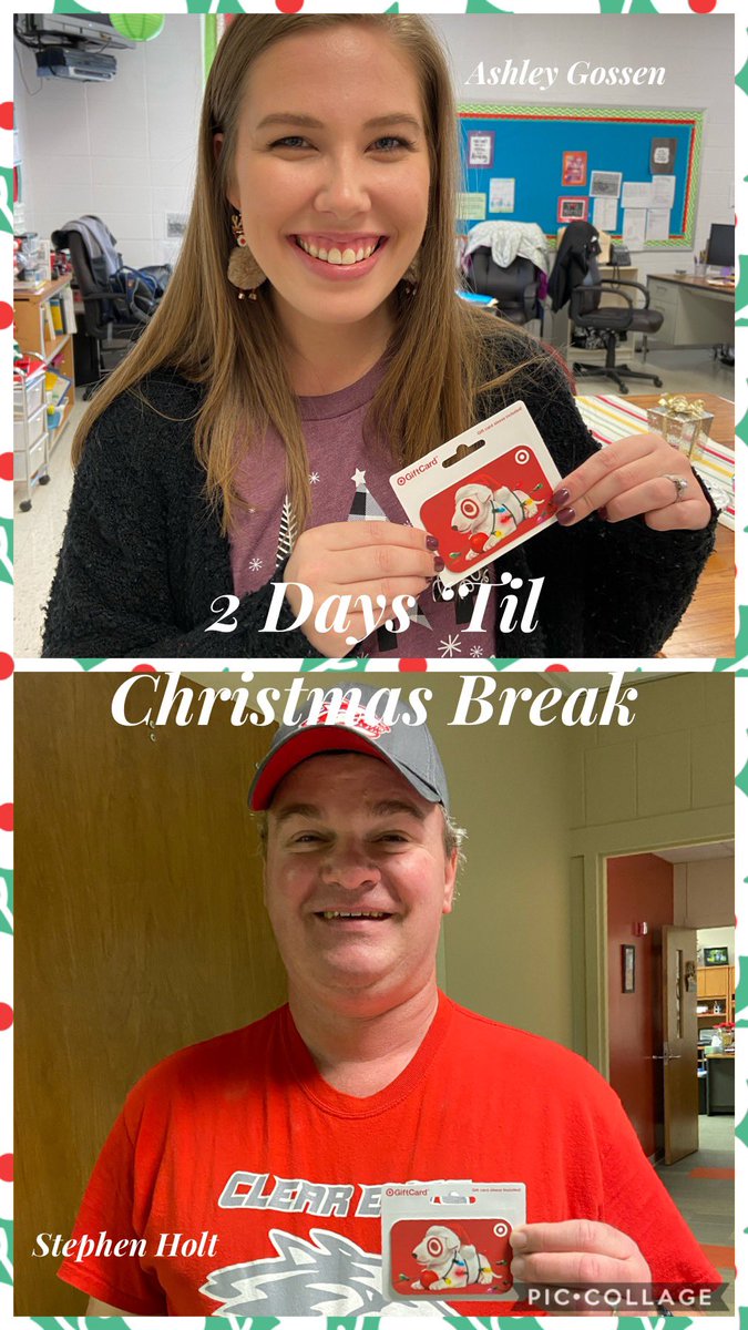 It’s soooooo close! On the 2nd day ‘til Christmas break, the elves delivered $25 <a href="/Target/">Target</a> gift cards. That’s a LOT of dollar spot items y’all! Stay tuned...tomorrow Elf Tina delivers the final prize! <a href="/RSWolves/">Reeds Spring Schools</a>  #ONEwiththePACK