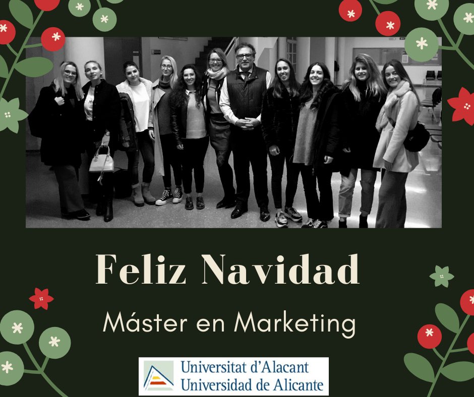 ¡Todo el equipo del <a href="/mastermkUA/">Máster en Marketing UA</a> te deseamos que disfrutes de estas fiestas rodeado de las personas que más quieres! Estamos muy felices de cumplir 5 años de ediciones y que este grupo tan majo de la foto, forme parte actualmente del curso 2019-2020 Feliz Navidad y Próspero 2020🥂