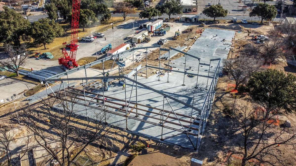 Aerial view of the framing of what will be the ASU Mayer Museum.