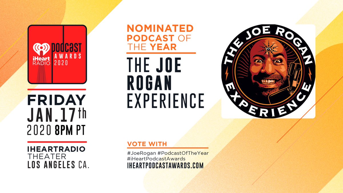 Just this year @joerogan has hosted 3 presidential nominees on his podcast. 😲 Isn't that enough for you to RT to vote for #JoeRogan to win #PodcastOfTheYear at the 2020 #iHeartPodcastAwards?