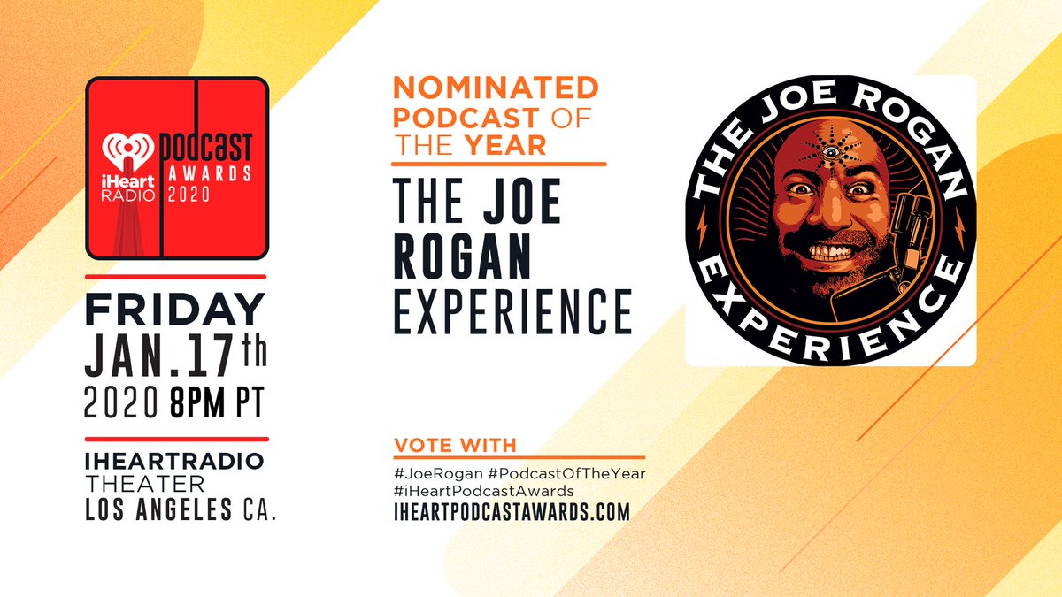 Just this year <a href="/joerogan/">Joe Rogan</a> has hosted 3 presidential nominees on his podcast. 😲

Isn't that enough for you to RT to vote for #JoeRogan to win #PodcastOfTheYear at the 2020 #iHeartPodcastAwards?