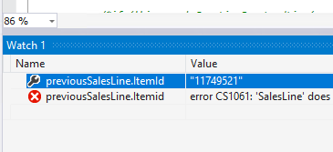 evaldasland's tweet image. #MSDyn365F Seems like Watch in debugger is case sensitive.