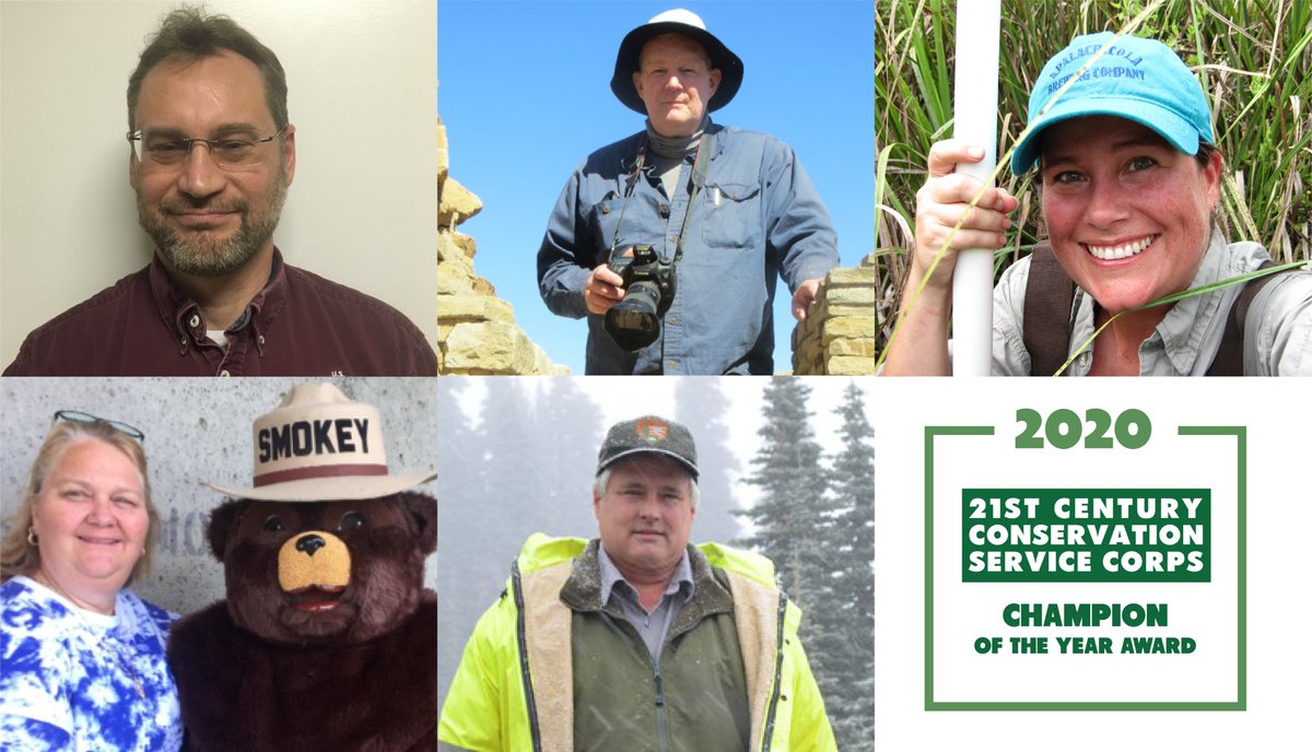 TheCorpsNetwork's tweet image. Congratulations and thank you to the 2020 #21CSC Champions: 🏆🌲🌊🏞️
Patrick Schulze, @USFWS 
Garry Cantley, @USIndianAffairs 
Kathy Mick, @forestservice 
Kim Wren, @FLDEP @NOAA
Jim Ziolkowski, @MountRainierNPS @NatlParkService 

corpsnetwork.org/the-partnershi…