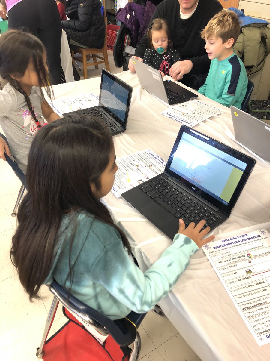 mrsyelin's tweet photo. Our Winter Writing celebration had children, parents, and grandparents reading and enjoying our published How To... stories. #chromebooks #wintercraft #snowmen #hotchocolate #marshmallows https://t.co/nY08Upj2Om