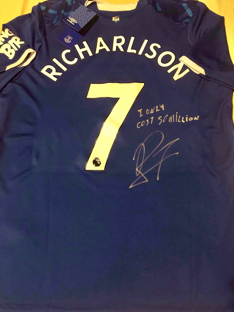 IconicSignature's tweet photo. Signed Richarlison Everton Home Shirt 2019/2020 with added “I Only Cost 50 million” comes with exact photo proof https://t.co/nM4Bi69rVw