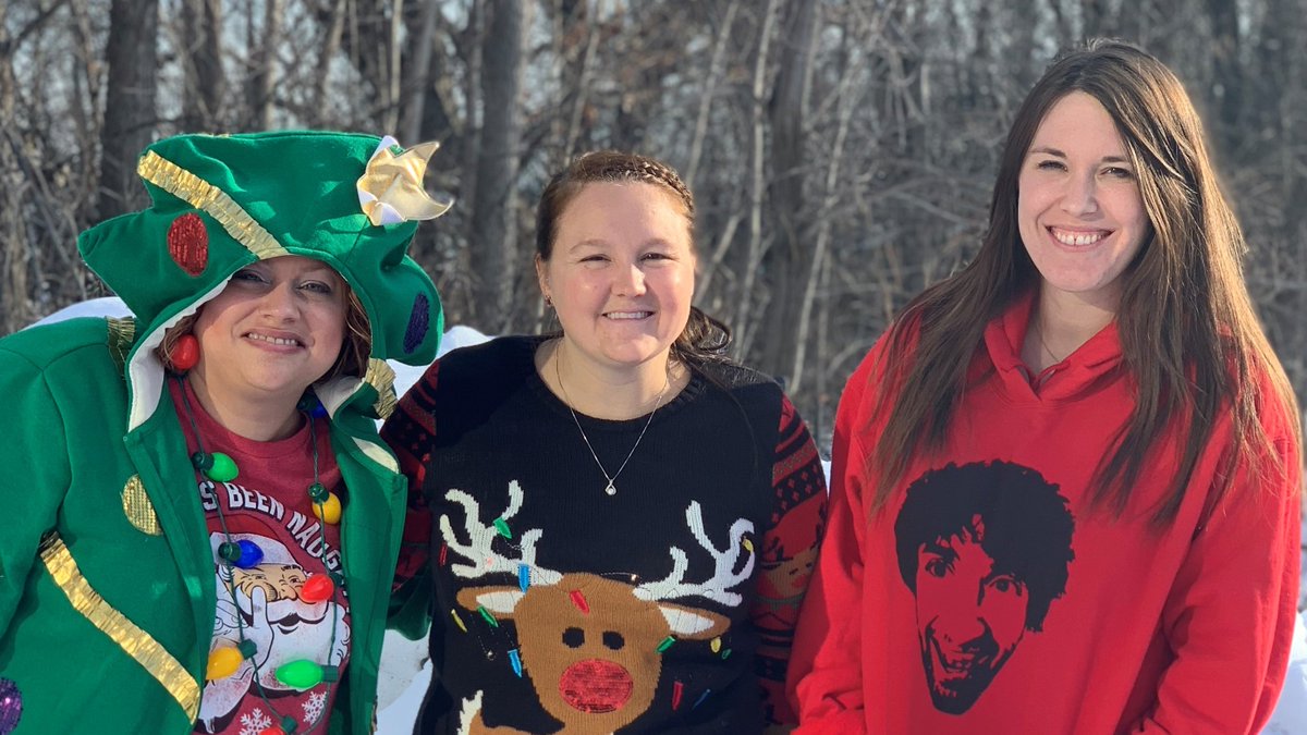 JellumLaw's tweet photo. The finalists in today's ugly sweater contest, who wins your vote? #uglysweater #ajlawfirm #happyholidays #snow #rudolph #holidayparty https://t.co/j1wyW1pHIY