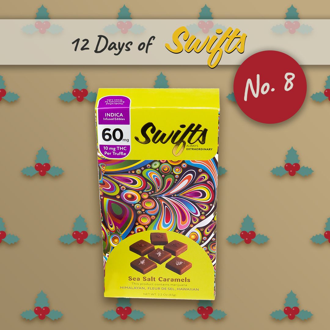 Swifts_Edibles's tweet photo. #12DaysofSwifts: Day 8
#SeaSalt #Caramels
These delectable caramels melt right in your mouth, and at 10mg per piece Swifts Sea Salt Caramels will keep the Scrooge in you away,
#happyholidays #giftideas #12daysofholidays #holidayseason #edibles #cannabisinfused #cannabis https://t.co/LtpPFi8opw