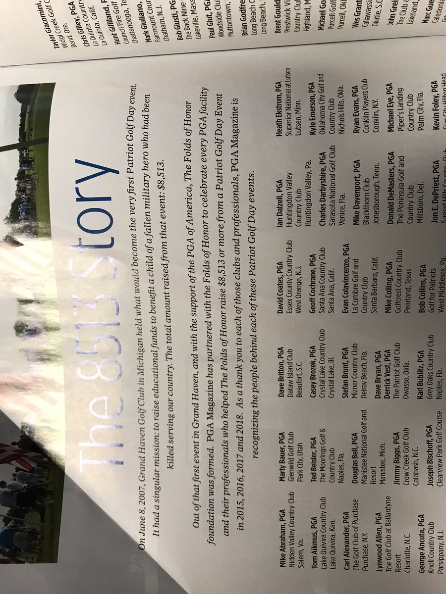 HVCC_Golf's tweet photo. Proud to announce HVCC has surpassed $8,513 in donations to The Folds of Honor in 2015, 2016, 2017 and 2018!  This accomplishment was acknowledged in the most recent edition of PGA Magazine! https://t.co/dZutnYPenI