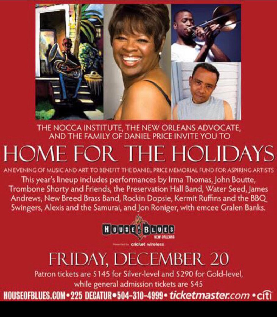 This is an incredible event honoring the life and legacy of New Orleans artist Daniel Price and supporting young artists through NOCCA. Come check out  all the great performances tomorrow at the House of Blues.