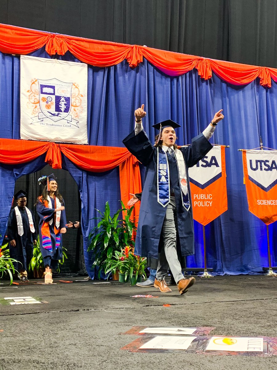 UTSA's tweet image. That feeling when you made it through the semester, crushed finals, walked the stage and now it’s time for basking in the glow of your accomplishments... or napping by the Christmas tree 🎄 Either way, this is a mood. #UTSA #UTSAGrad19