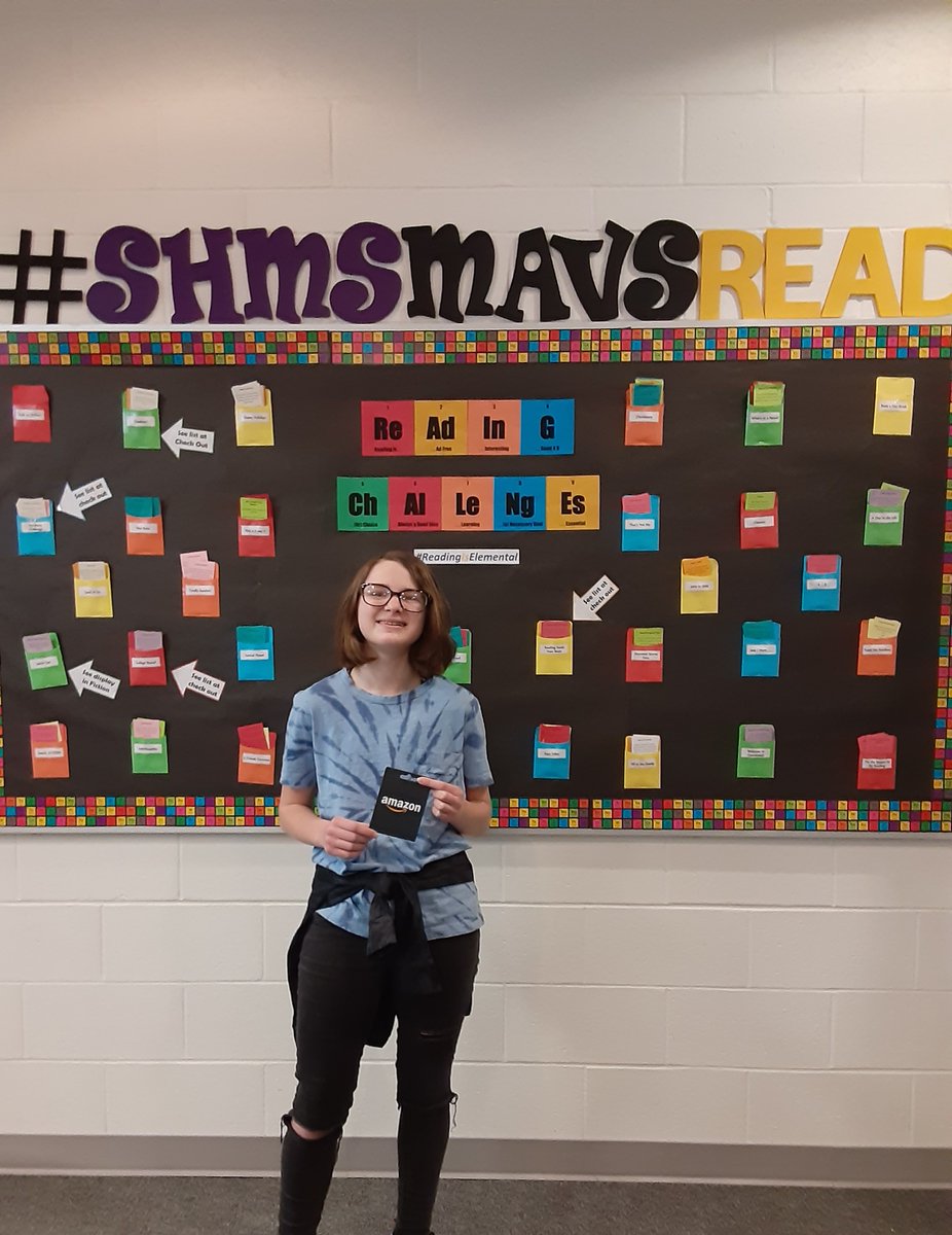 LibraryShms's tweet photo. Congratulations to our @SHMSMavericks #SHMSMavsRead reading challenge winners for the fall semester. $20 gift cards for a few of our favorite things. #ReadingIsElemental https://t.co/DoTmDJOjnh