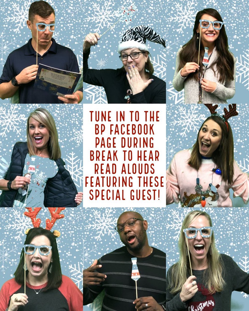 Stay tuned for some exciting holiday read alouds over the break! Videos will be posted to the BP facebook page around 5pm on the following days: Dec. 22nd, 24th, 25th, 27th, 29th, 31st, Jan. 2nd, and 4th. We look forward to you joining us then! #THEbpreads