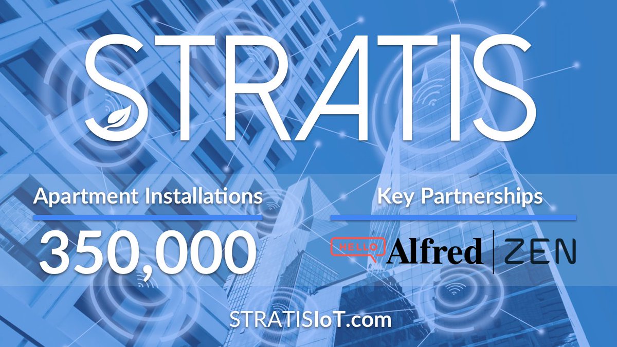 STRATIS reaches a milestone! We are now installed in 350,000 units. We are also partnering with <a href="/HelloAlfred/">Alfred</a> and <a href="/ZenEcosystems/">Zen Ecosystems</a>! Learn more about this exciting news here-> bit.ly/STRATIS350K #IoT #Multifamily #PropTech