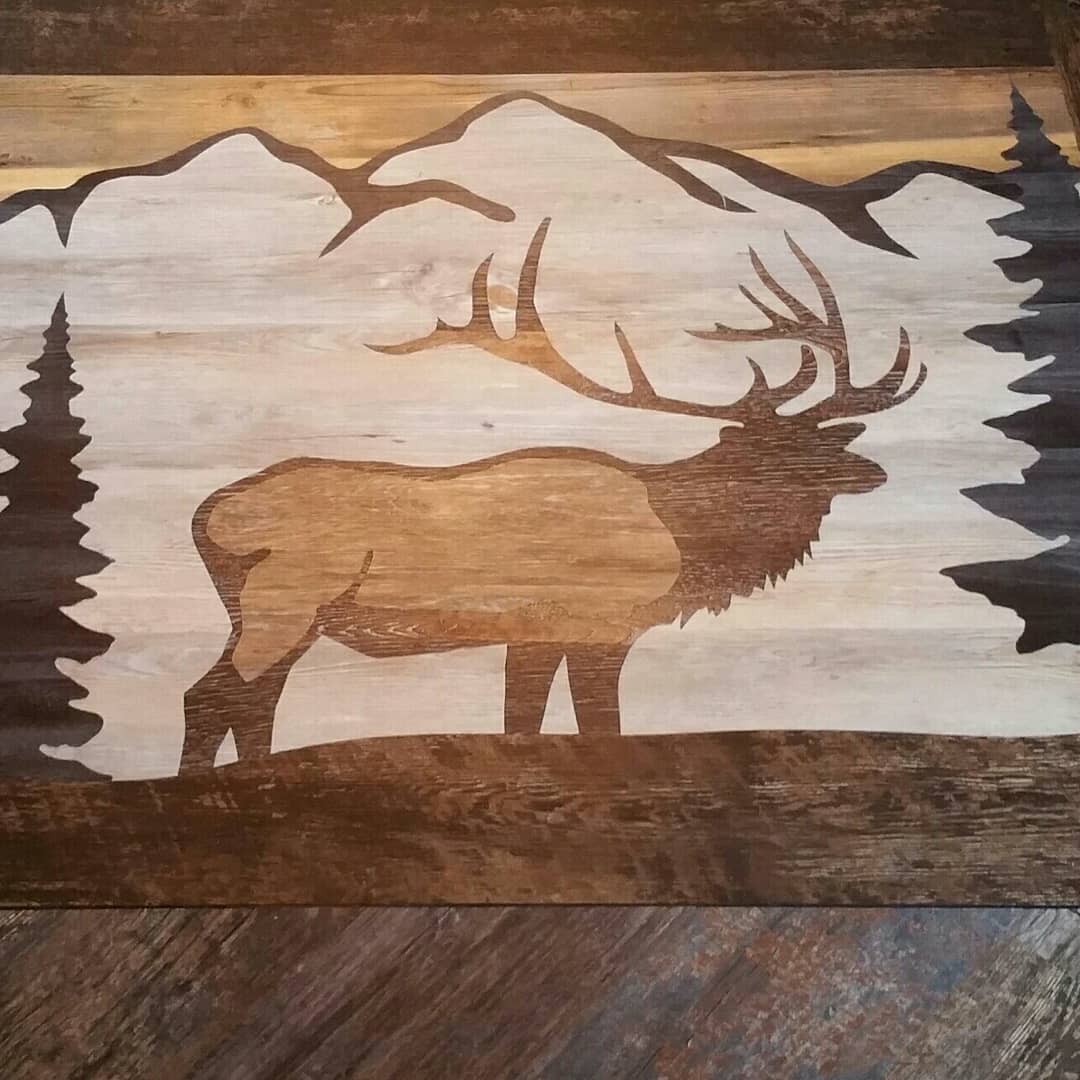 karndeanfitter's tweet photo. #handcut #rockymountainelk #custominlay created with @karndeanUSA #VanGogh colors. #DesignFlooringIsOurPassion #karndeandesignflooring #lvtfitter https://t.co/i6rv7UbsDz