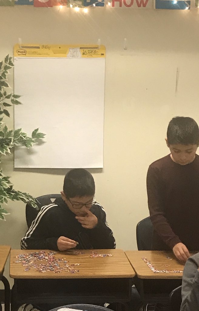 ByersPEclass's tweet photo. Jigsaw puzzles and making beaded bracelets—just slowing down for a few minutes to center ourselves. #Selfcare #unplugged #7ODD https://t.co/5r8whakPsm