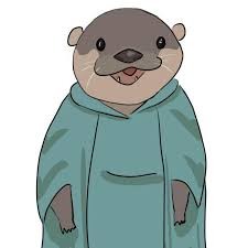 Drawing of an otter wearing graduation-gown, styled after UIUC's Alma Mater statue.