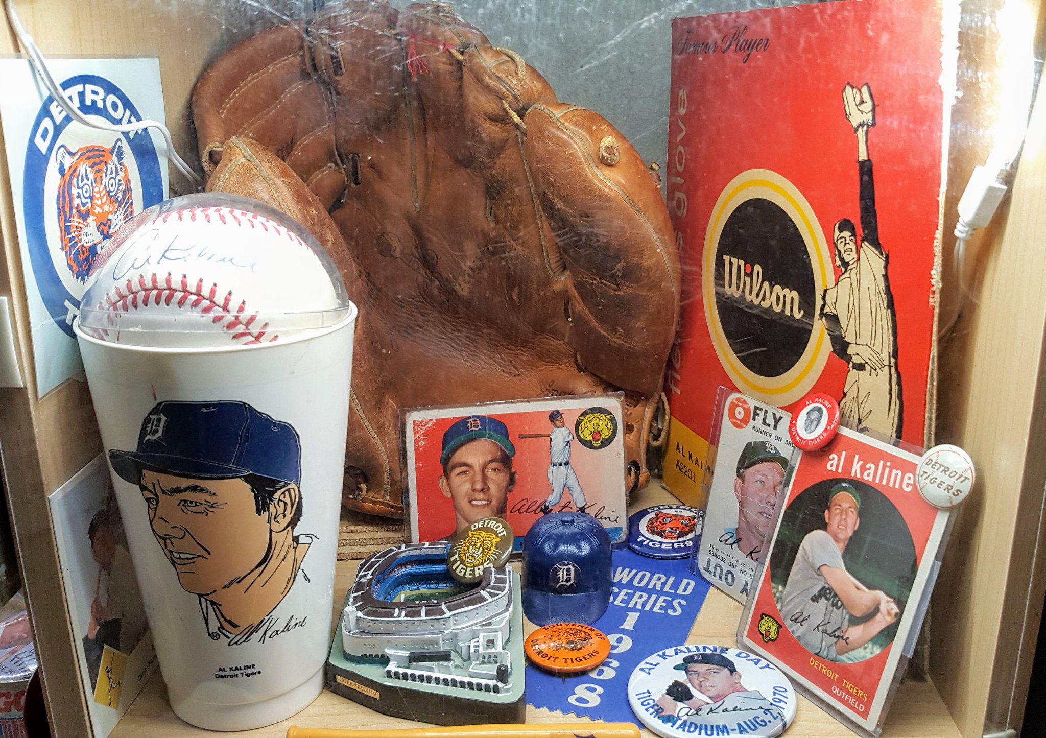 Happy Birthday to Al Kaline. Here\s my Kaline glove shrine. I have two autographed baseballs. 
