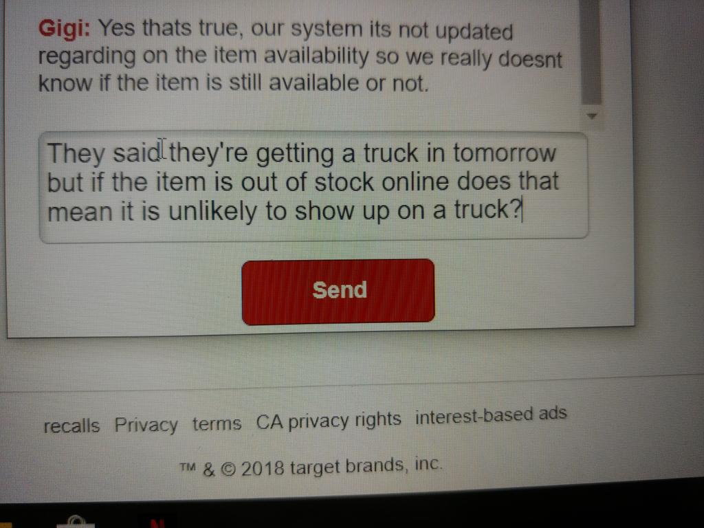Ekaterinas_Mom's tweet photo. A @Target employee trying to tell me that the system they use to look up an item to tell you if it's in stock isn't actually updated. 🤦🏻♀️😂 #CSRep #Training #OkieDokie https://t.co/GWt9N2h44e
