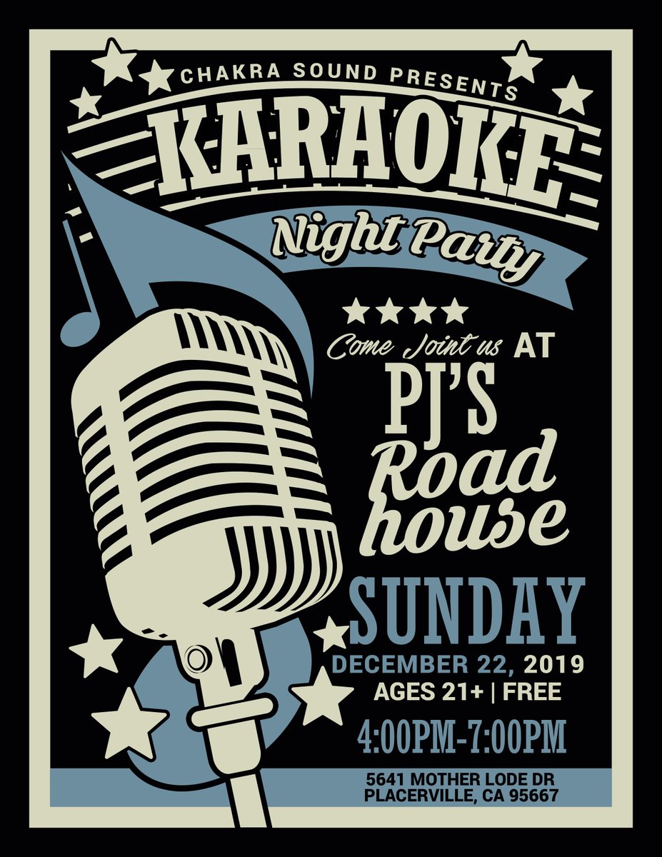 chakrasoundent's tweet photo. Hey you karaokiers! We'll be having karaoke at PJ's Roadhouse this Sunday from 4:00PM-7:00PM. Come join us for some singing, pizza from the kitchen and some beverages from the bar! 😁

#chakrasound #theairportsaloon #cameronparkca #cameronpark #placerville #eldoradohills #folsom https://t.co/wvdCAYbsDu