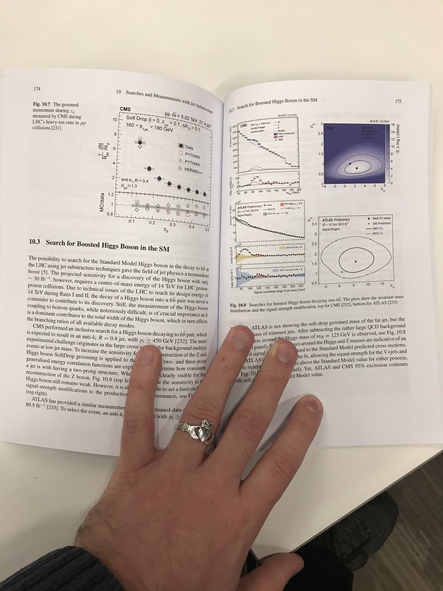 HEPfeickert's tweet photo. At #HFSF2019 I found @TopPhysicist (no surprise there) but I also found that the new jet book he’s reading has the postfit plot from my thesis analysis in it! :) https://t.co/VLW0JItqBK https://t.co/tPqOUqruEG https://t.co/H3HdUBY9rc