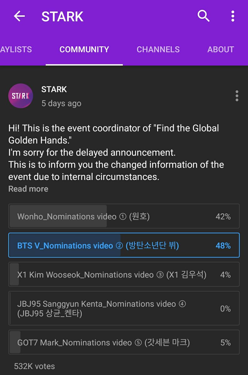 TAETAE_PH's tweet photo. [VOTE] STARK 'Global Golden Hands Award' 

1PM | How to vote:
1. Watch video
→ https://t.co/U8PDdtg8qa
◎ Gap: 184k views 

2. Vote in this tab
→ https://t.co/CSHcCx2sJt 
◎ Gap: 6%

⏰ Voting ends Dec 20
🔔 Winner’s video will be played on 4k screens at the airport &amp; in Seoul https://t.co/wo2ShX8Vr6