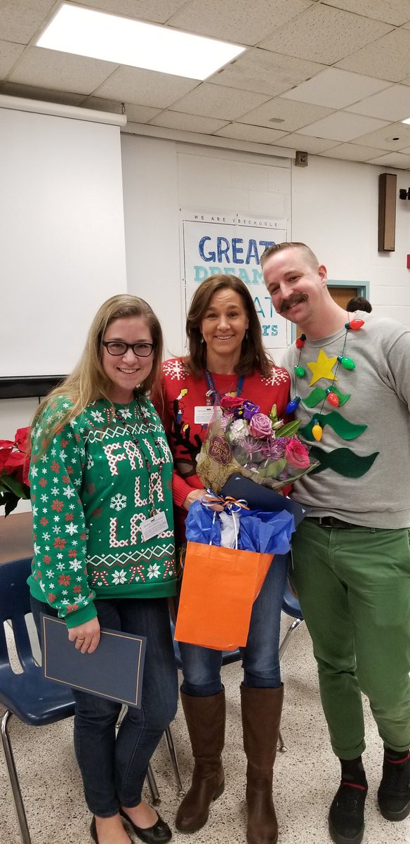 sarapmendez1's tweet photo. More fun at our service awards meeting and announcement of our amazing teacher of the year and distinguished educators! #12daysofchristmasgiveaway #gameshow #wehavefunatwork @plazamiddle @c_woodhouse1 @duprice525 https://t.co/OwdJcIdiAz