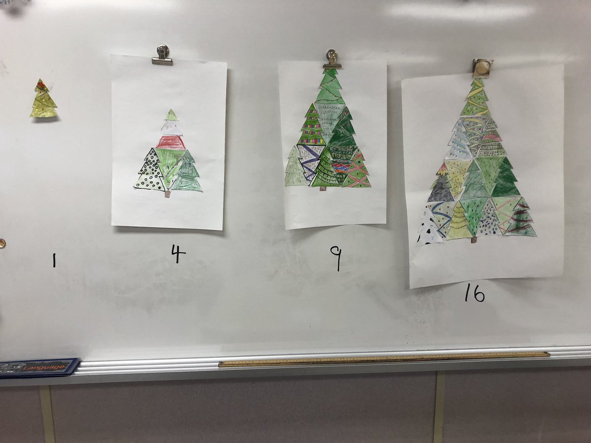 horogr4's tweet photo. O Christmas tree! We created Tesselations and then we discovered a growing pattern. Tomorrow we are going to extend the pattern. Math, art and fun! https://t.co/NxzA7Q0LC3