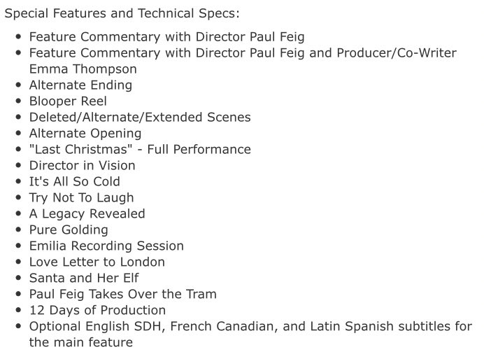 EClarkeUpdates's tweet photo. Last Christmas (Blu-ray + DVD) will be released on February 4, 2020 and it will feature an alternate ending/opening, deleted scenes, the full performance of the song and Emilia’s recording session among other things listed below. 

Pre-order here: https://t.co/wGisDHdk7K https://t.co/JE0ryM2k3b