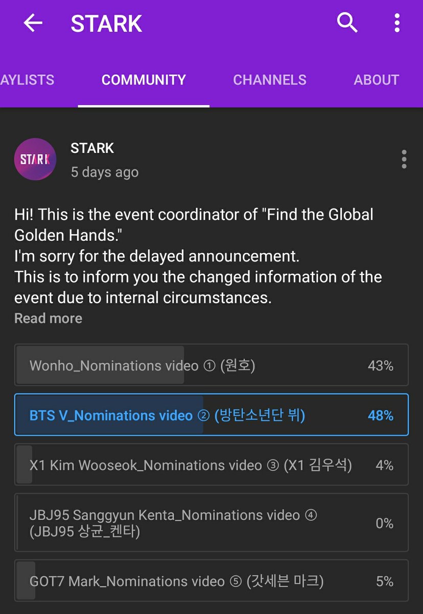 TAETAE_PH's tweet photo. [VOTE] STARK 'Global Golden Hands Award' 

9AM | How to vote:
1. Watch video
→ https://t.co/U8PDdtg8qa
◎ Gap: 147k views 

2. Vote in this tab
→ https://t.co/CSHcCx2sJt 
◎ Gap: 5%

⏰ Voting ends Dec 20
🔔 Winner’s video will be played on 4k screens at the airport &amp; in Seoul https://t.co/inOw4QQl64