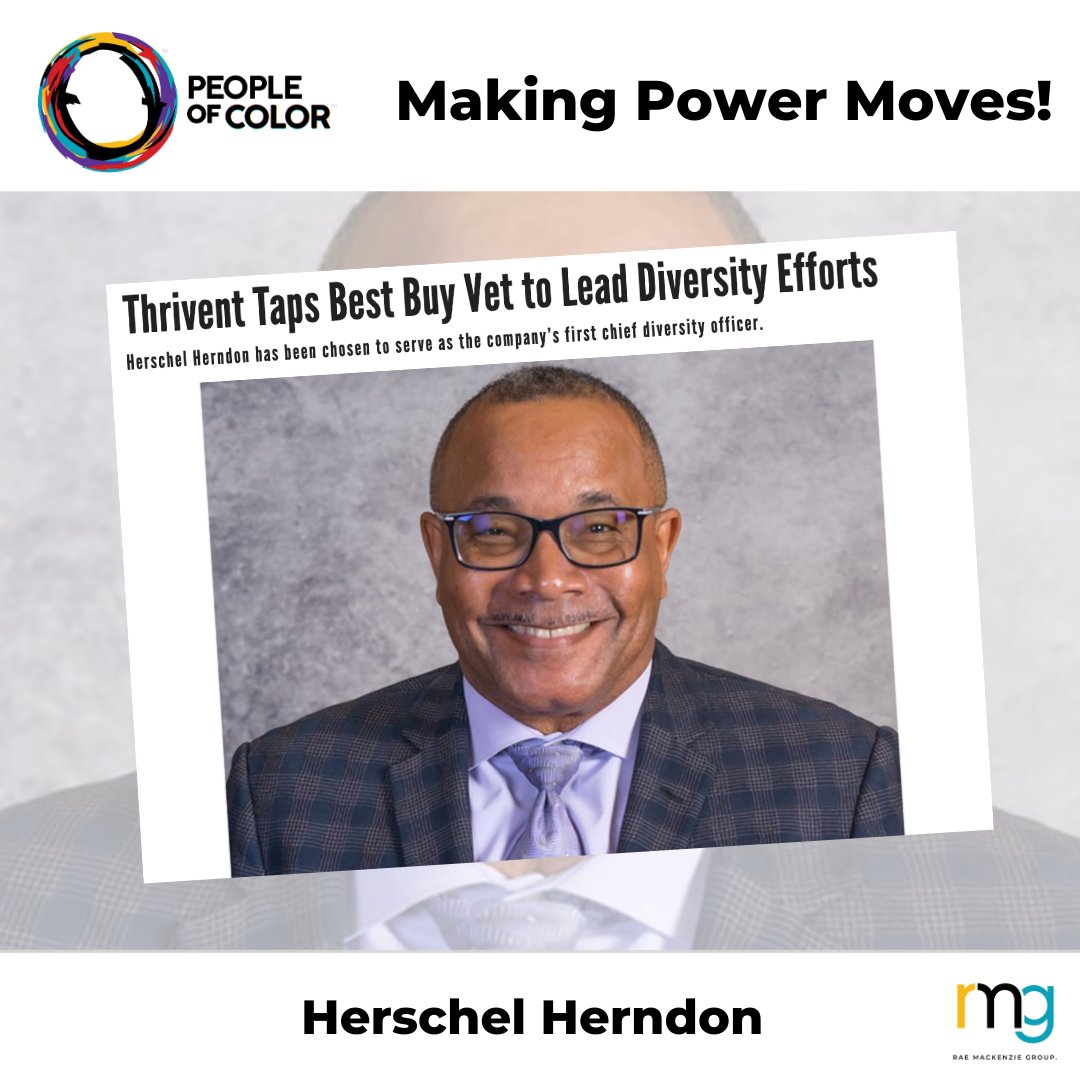 itsPOClive's tweet image. 👆🏿#PowerMoves | Herschel Herndon, Chief Diversity Officer 

Herchel Herndon is the new Chief Diversity Officer of @Thrivent.  Herschel has centered his career in D&amp;amp;I efforts &amp;amp; personal development.

Congrats, on this new journey Herschel! 

📢: #POCaccess #ProfessionalsOfColor