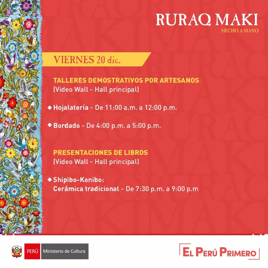 MinCulturaPe's tweet photo. #ViveArte con las diversas actividades que tenemos para ti. ¡Te esperamos mañana en #RuraqMaki! https://t.co/QxPdzmiyoR