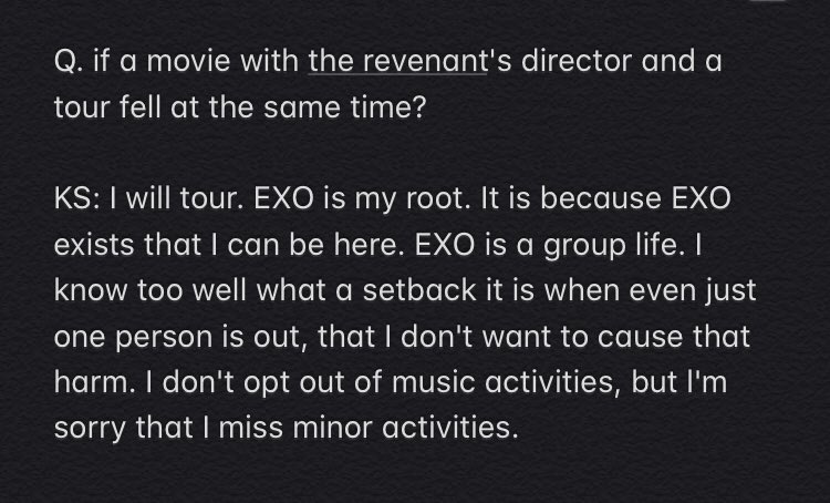 EXO was and still his 1st priority. This one made me cry so hard, he is so humble and loyal  #도경수  #경수  #디오 #DohKyungSoo  #DO(D.O.) @weareoneEXO  #EXO
