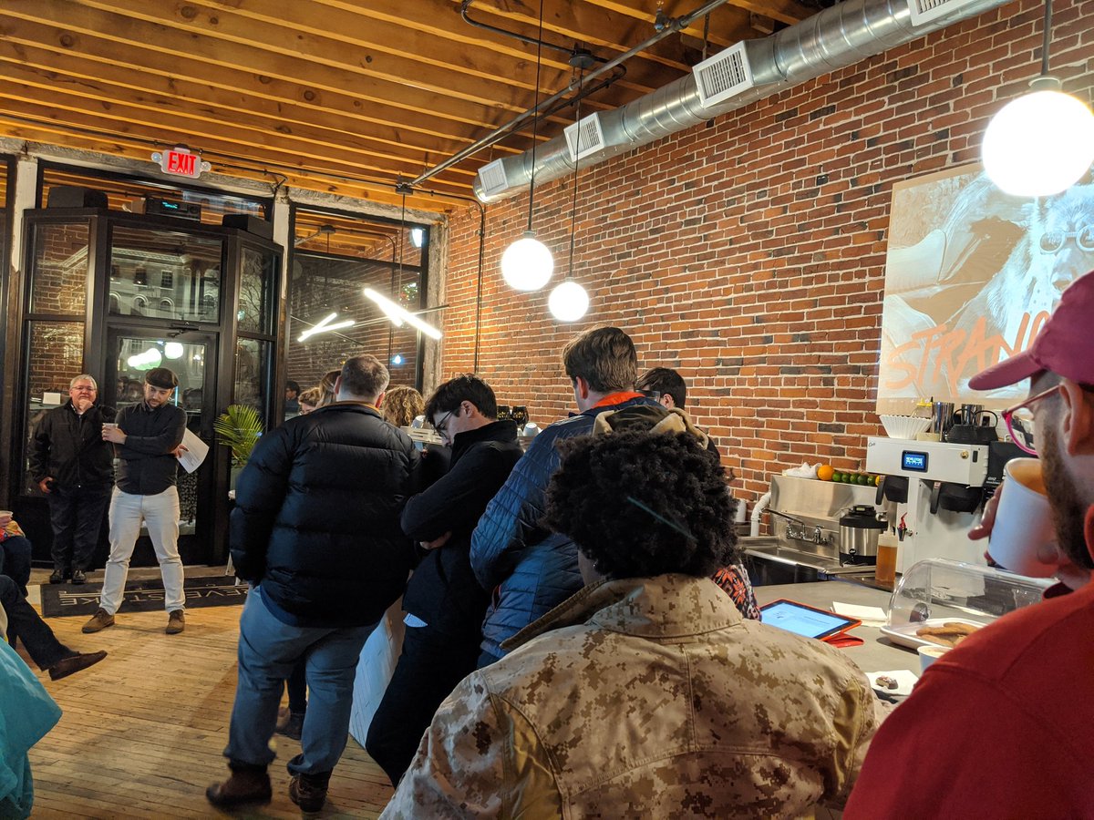 crystalparadis's tweet photo. The #FITN-nerdiest place to be tonight: a live pre-#DemDebate gathering and partial listening/response party of our fav podacst @StrangleholdPod at @rvlstk in Concord. #nhpolitics #thirstinthenation https://t.co/7J1RCEoNYl