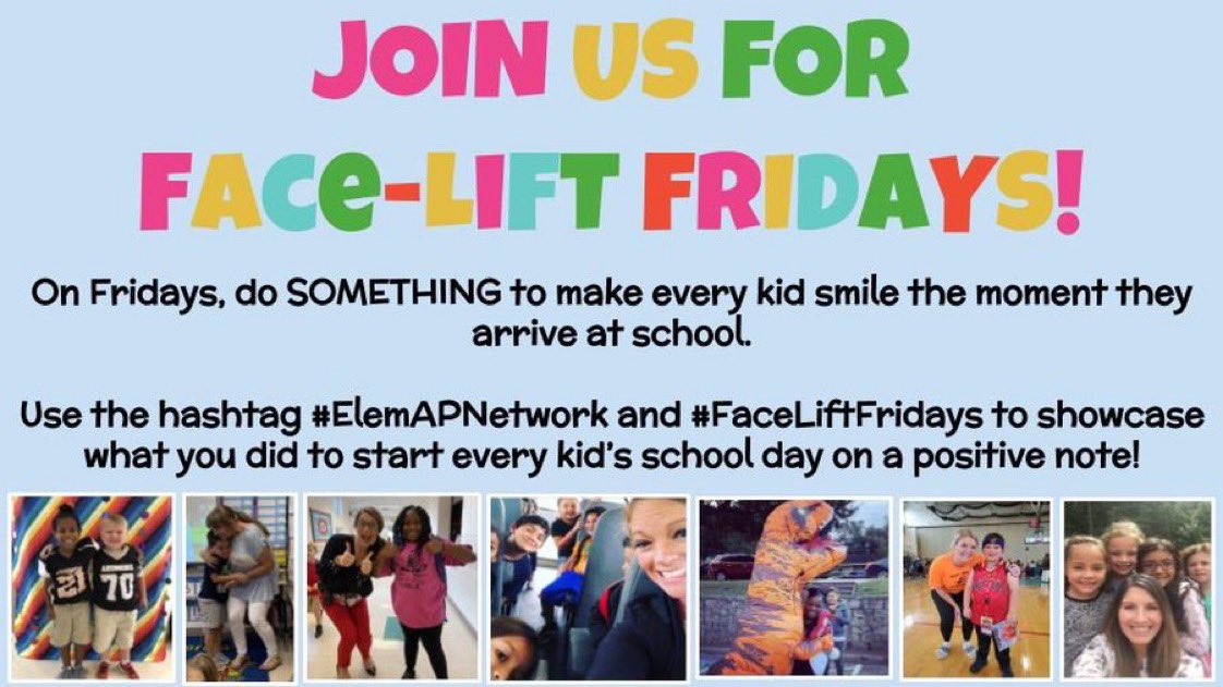 EmilyAPaschall's tweet photo. Tomorrow is #FaceLiftFridays! We have no idea what kids face before they arrive at school each day. Every kid deserves a reset so they can reach their fullest potential. What will YOU do to make every kid smile the moment they arrive at school? Make it happen! #KidsDeserveIt https://t.co/cDHwdd48TQ