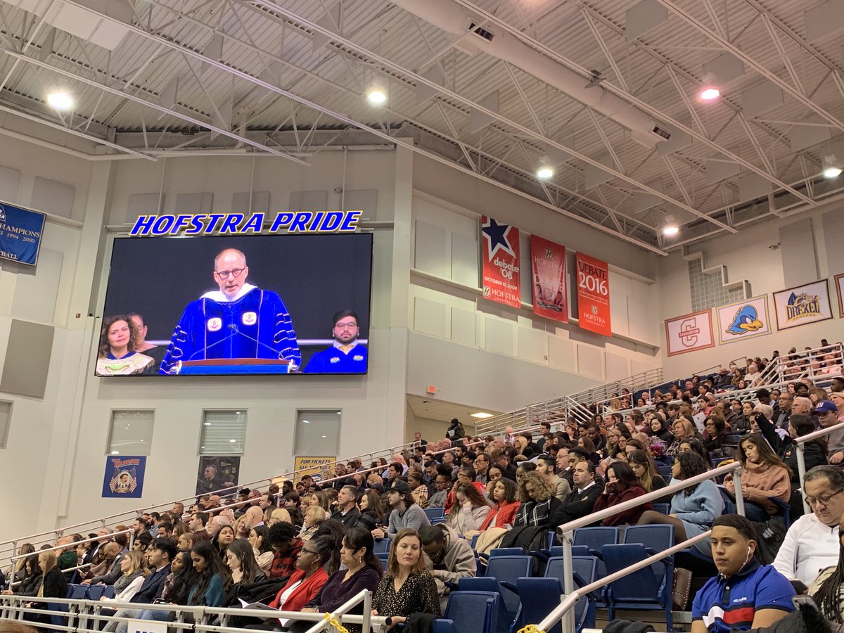 HofstraU's tweet photo. "The world is a big random place, but somehow it all ties together." - @mbrauchli
#HofGrad19 #HUWorldChanger https://t.co/7InLxFkCTB