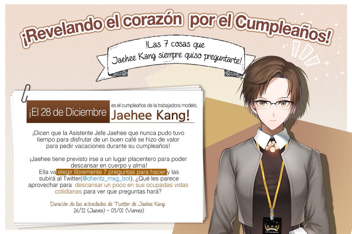 Cheritz_es's tweet photo. [Mystic Messenger] Anuncio del cumpleaños de Jaehee Kang y la Navidad 
Link del Anuncio : https://t.co/aw324bzniZ https://t.co/ivIZmNpjPI