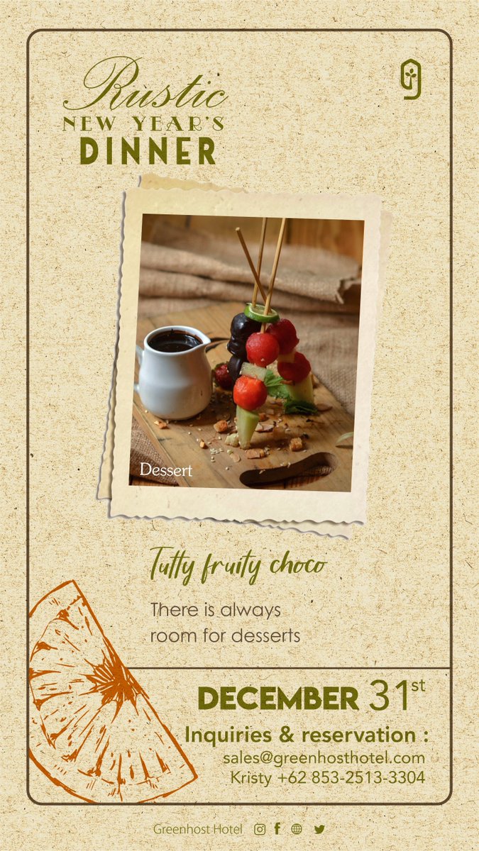 Do you like sweet dessert to end your dinner with? Indulge your palate with the luscious Tutty Fruity Choco. An assorted fruit on a stick dipped in melted chocolate, only at our Art Kitchen.