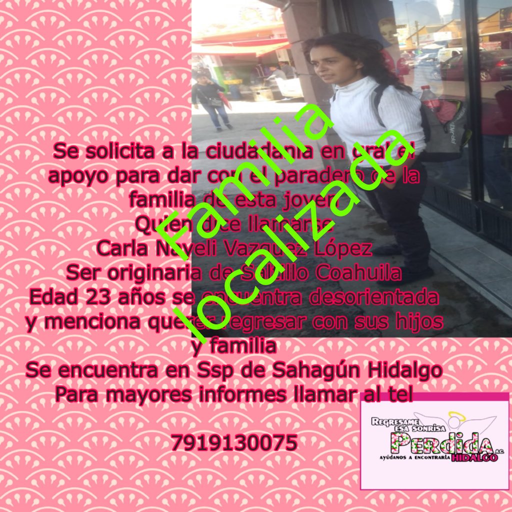sonrisashidalgo's tweet photo. En estos momentos está siendo entregada Carla Nallely  a su Sr. padre que se trasladó desde  Saltillo Coahuila para encontrarse con su hija Agradezco el apoyo brindado de la SSP de Cd Sahagún Hidalgo por haber salvaguardado la  integridad  y seguridad de esta joven https://t.co/jcowZRMj4d