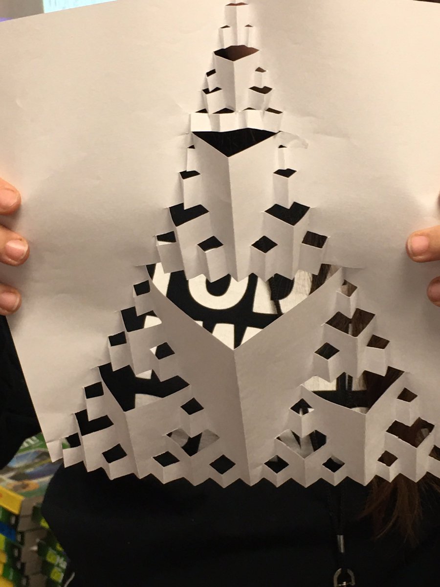 mburwitz's tweet photo. @mathycathy  Thanks for the pop up fractal video!   With two classes who had  already taken their finals... what do do?.... a no mess cutting/folding activity (with a few math vocabulary words thrown in 😉). We all Loved it! #mtbos. #iteachmsmath https://t.co/Ccp9eBNfNM