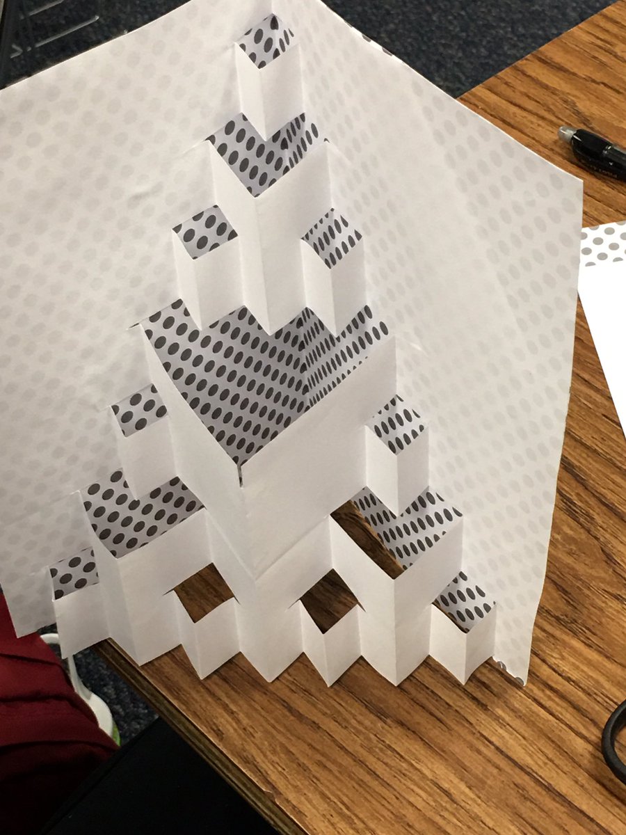 mburwitz's tweet photo. @mathycathy  Thanks for the pop up fractal video!   With two classes who had  already taken their finals... what do do?.... a no mess cutting/folding activity (with a few math vocabulary words thrown in 😉). We all Loved it! #mtbos. #iteachmsmath https://t.co/Ccp9eBNfNM