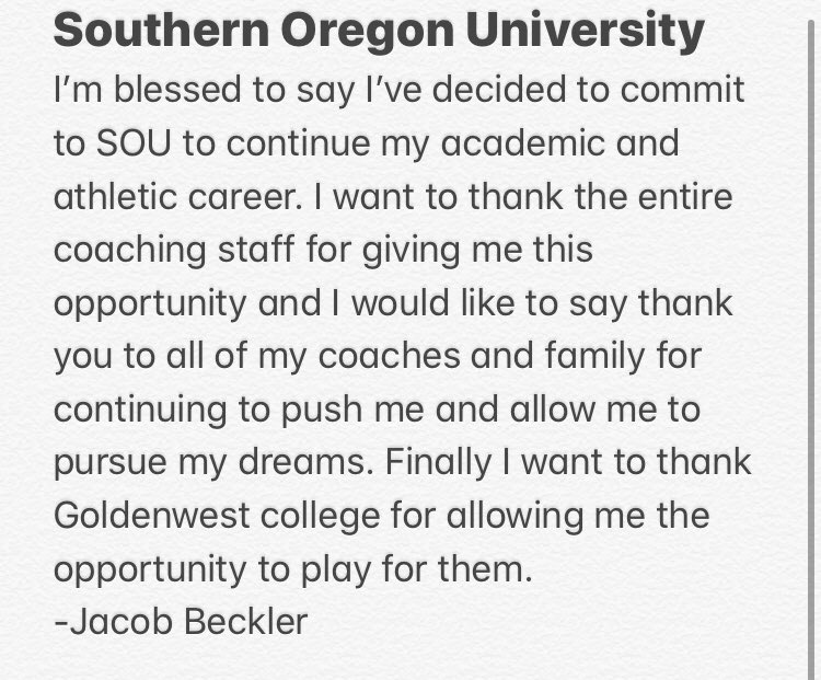 beckler52's tweet photo. Blessed to announce I’ve 100% committed to Southern Oregon University #RUSTLERGANG —> #SOUFAMILY https://t.co/0f2HcRJXjC