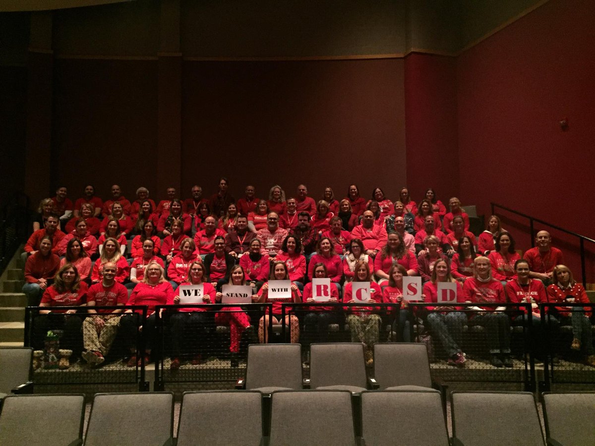 kelleyrah's tweet photo. @RochesterFor Canandaigua, take 3.  This is our high school staff.   We know that a photo doesn't save jobs but we really want you to not feel alone.  We could not be there tonight, but we are with you in spirit. #SpareOurStudents #rocwearredfored #onebravesfamily https://t.co/Cve8hCKwgE