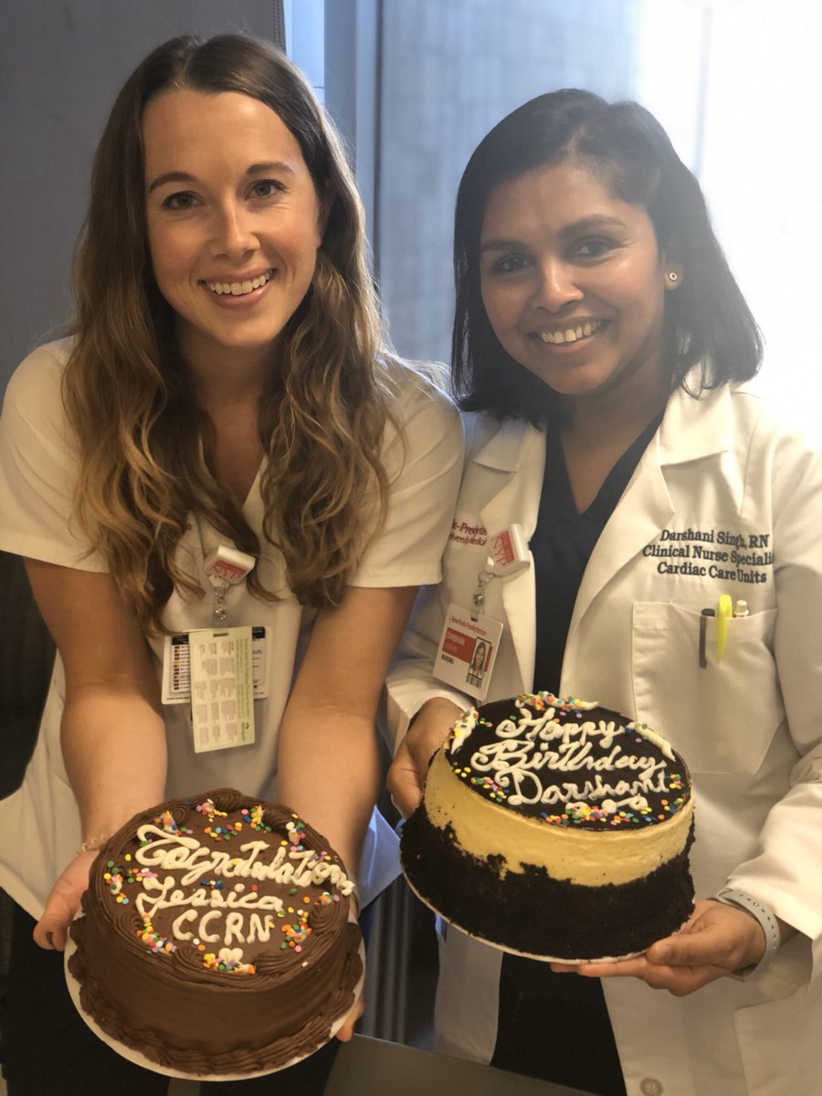 nleleern's tweet photo. Celebrating these beauts today!!! Happy birthday @DarshaniCns , the best CNS ever!! And congrats to our lovely Jess Mills, CCRN!! So proud of you ☺️ @ccu_rns @Jeffrey_NYP https://t.co/W4VwKDIEDg