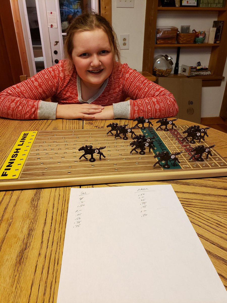 bsantjer34's tweet photo. Using my best @PAOnTheMic voice to call this horse race, while teaching Nessa how to gamble.  She's taking all my money. https://t.co/qQqyhwecal