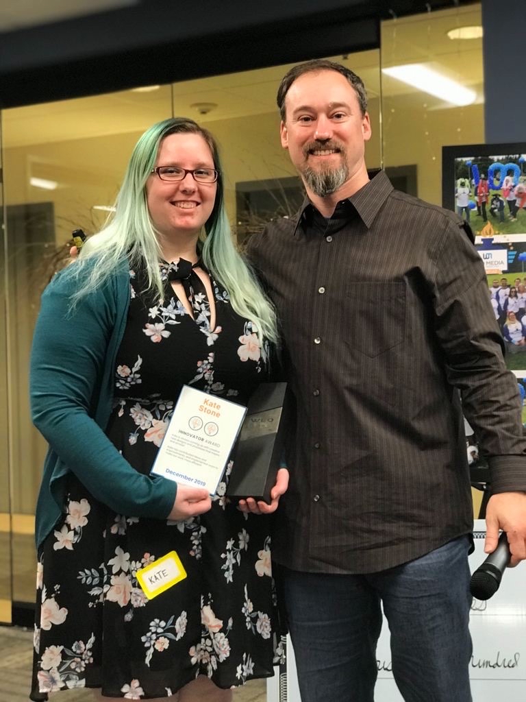 WEOMedia's tweet photo. At WEO, we nominate operations team members who exemplify our core values to receive an Innovator Award, a Rock Star Award, a Spirit Award, and a Client Hero Award. Congrats to Kate, Jay, Jessica, and Elijah on your awards! https://t.co/zar3WiAxha