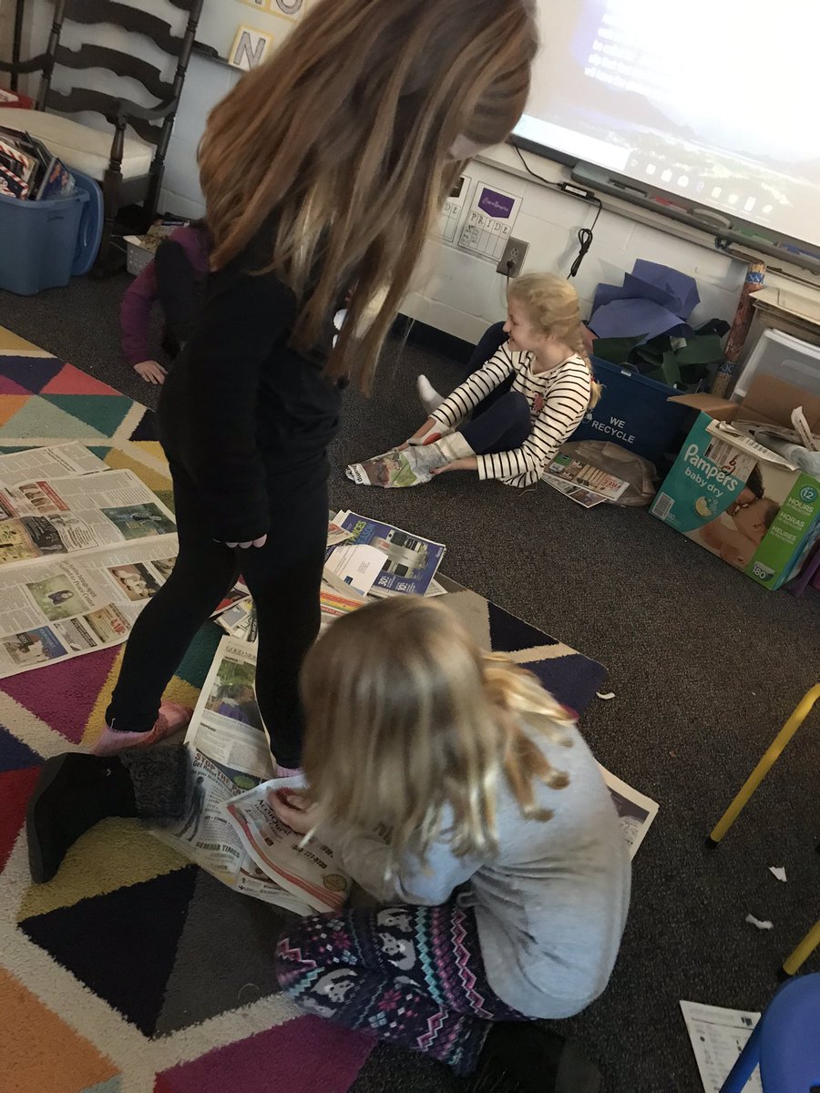 MrsplowdenP's tweet photo. Midday we traveled to Iceland and learned about the Yule Lads who put presents in childrens’ shoes. The students created a shoe out of newspaper that could actually be walked in!  If they were successful, I filed their shoes with treats! @pvespride @nhughes8799 #pvespride https://t.co/CDFUB9WOUy