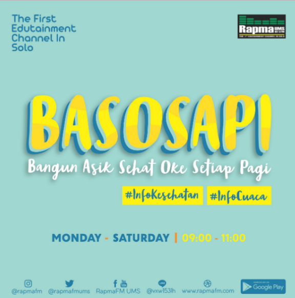 rapmafmums's tweet photo. Heyyo Selamat Pagi Duniaaaa!! 
Semangat yaa karena pagi kamu ditemenin sama @karelhendikaa dan juga @haivioooo pastinya di #BASOSAPI yang pastinya seru dan bermanfaat! Wah, kira2 ada info kesehatan apa yaa hari ini ?? https://t.co/64YihzPq1k