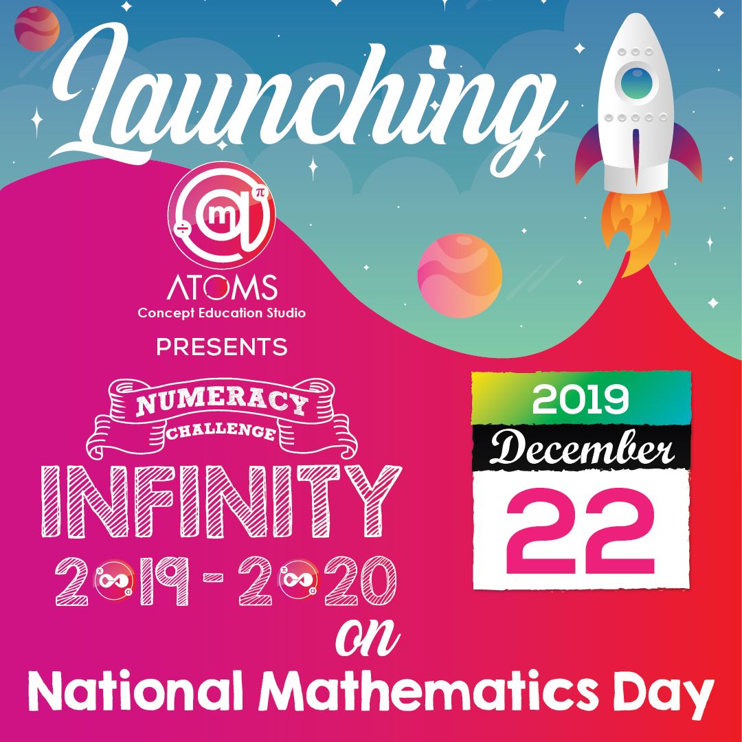 AtomsInfinity's tweet photo. Launching ATOMS INFINITY 2019-2020 on National Mathematics Day 22 December 2019. Prelims happening at SBOA (Mogappair) , San Academy (Pallikaranai) and Sabarish Vidhyashram #NumeracyChallenge #ATOMSINFINITY #NationalMathematicsDay #THEHINDU #NASA #USA https://t.co/XrbZM2jeKV
